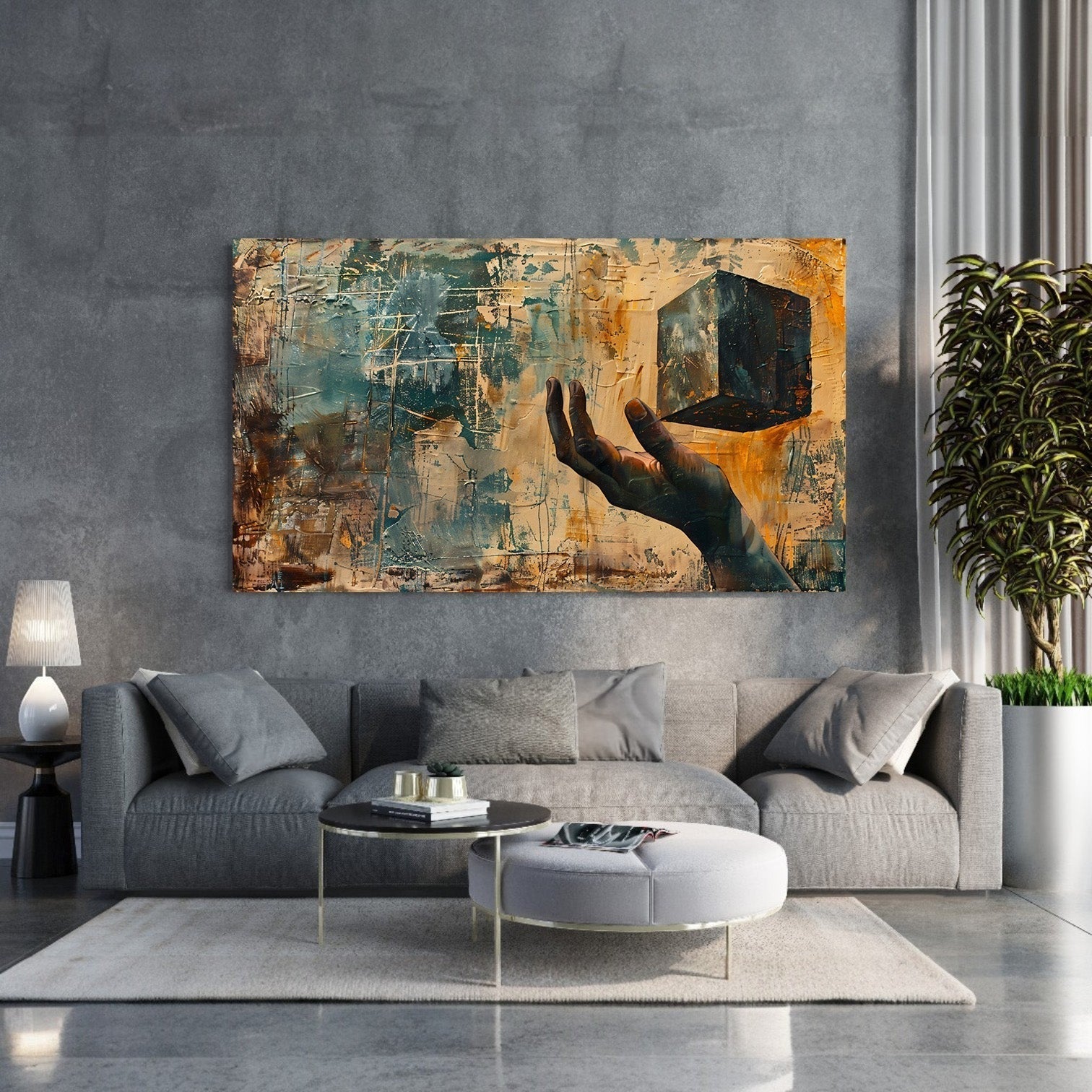 Abstract Hand Holding Cube Wall Art