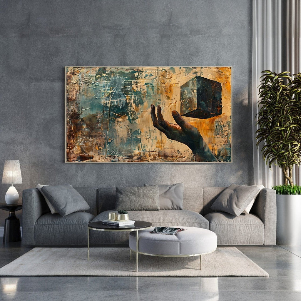 Abstract Hand Holding Cube Wall Art