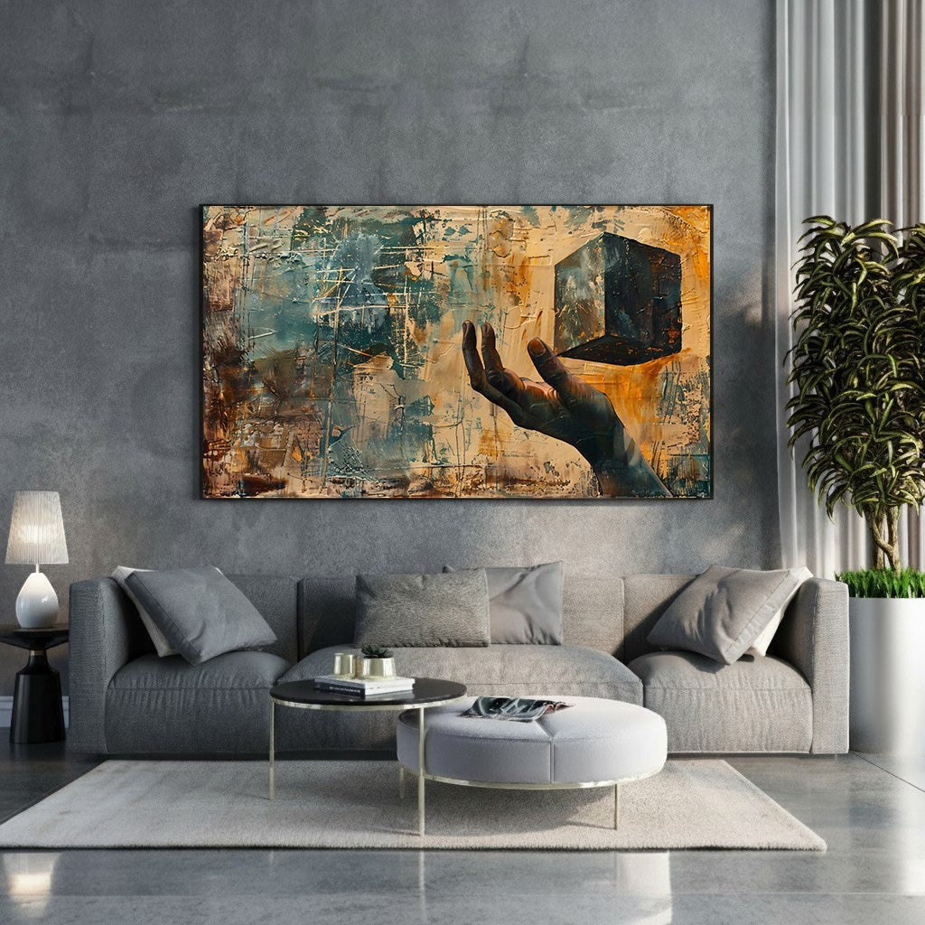 Abstract Hand Holding Cube Wall Art