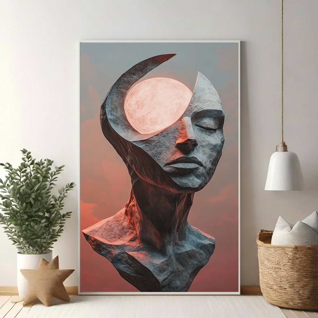 Abstract Head Sculpture With Celestial Orb