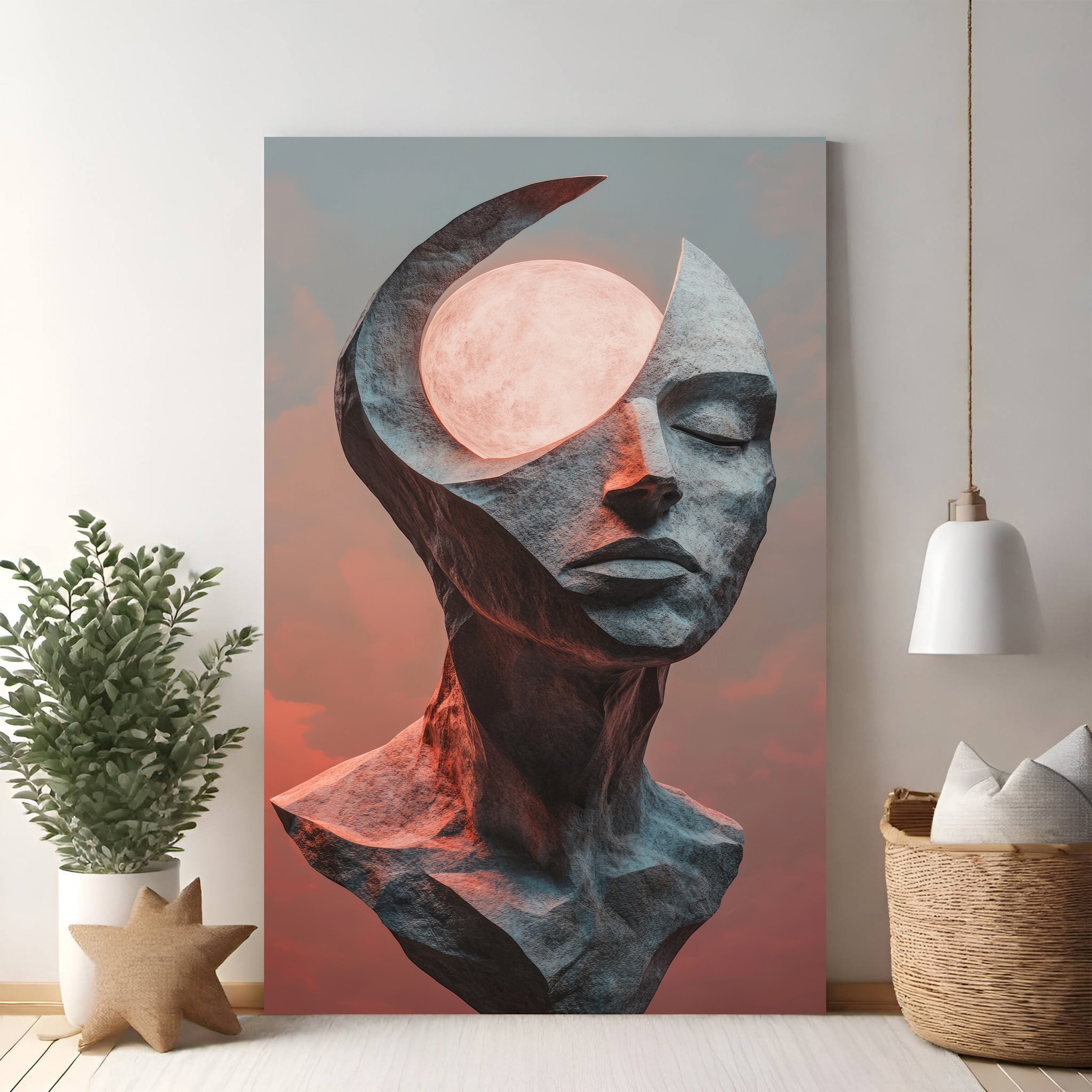 Abstract Head Sculpture With Celestial Orb