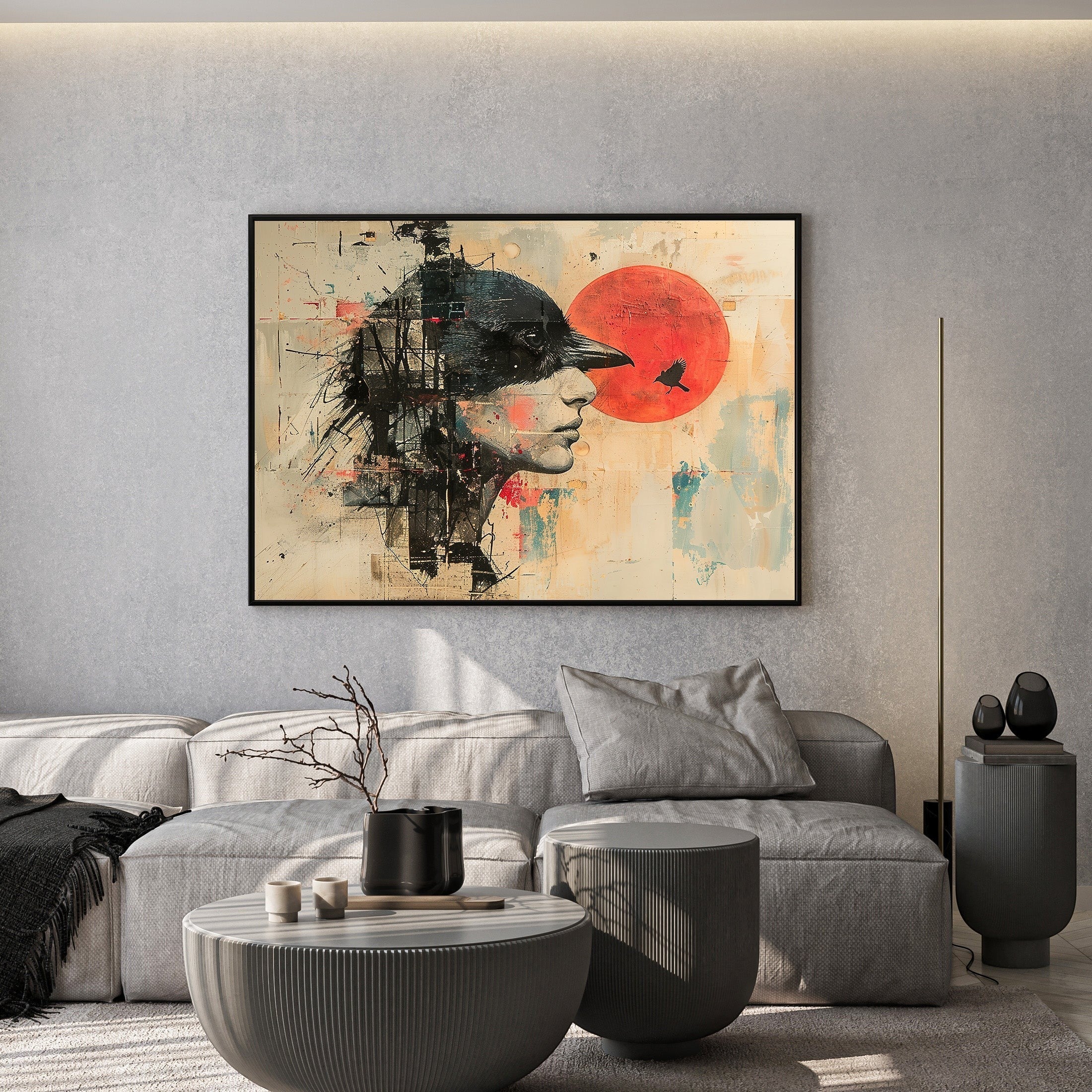 Abstract Portrait With Red Sun Artwork