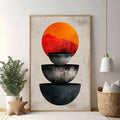 Abstract Geometric Sun Mountain Stacked Bowls Art