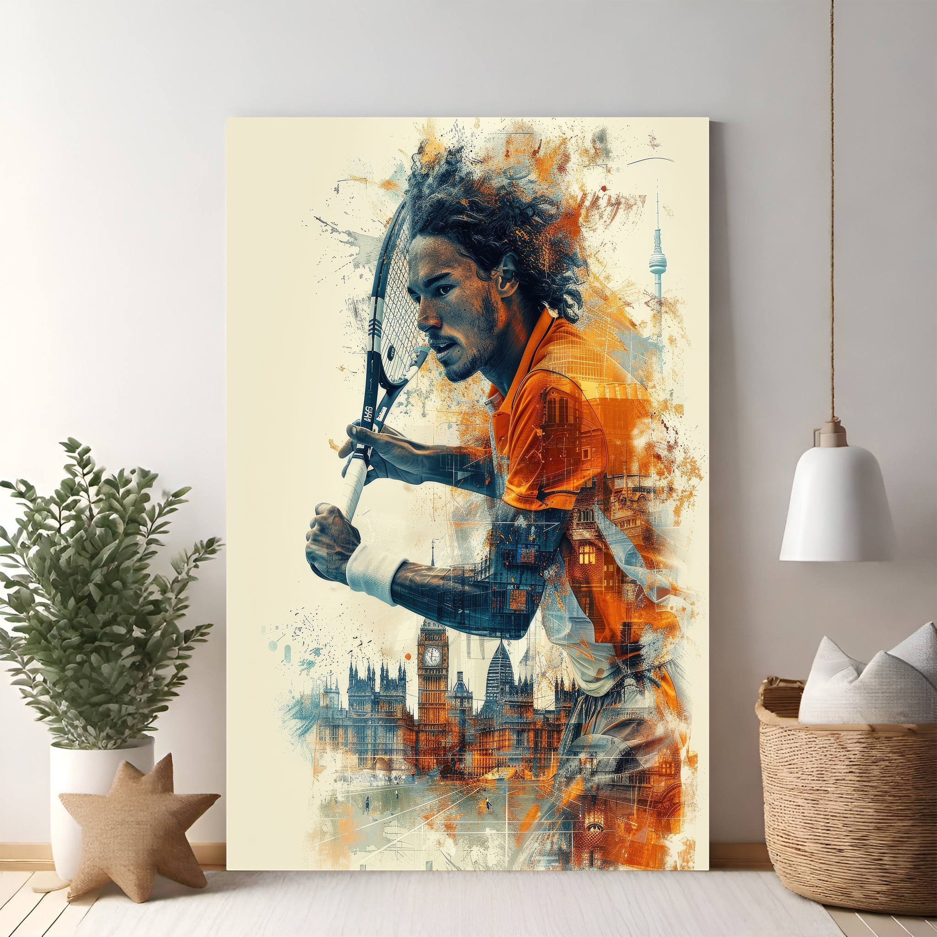 Abstract Tennis Player With Cityscape Background