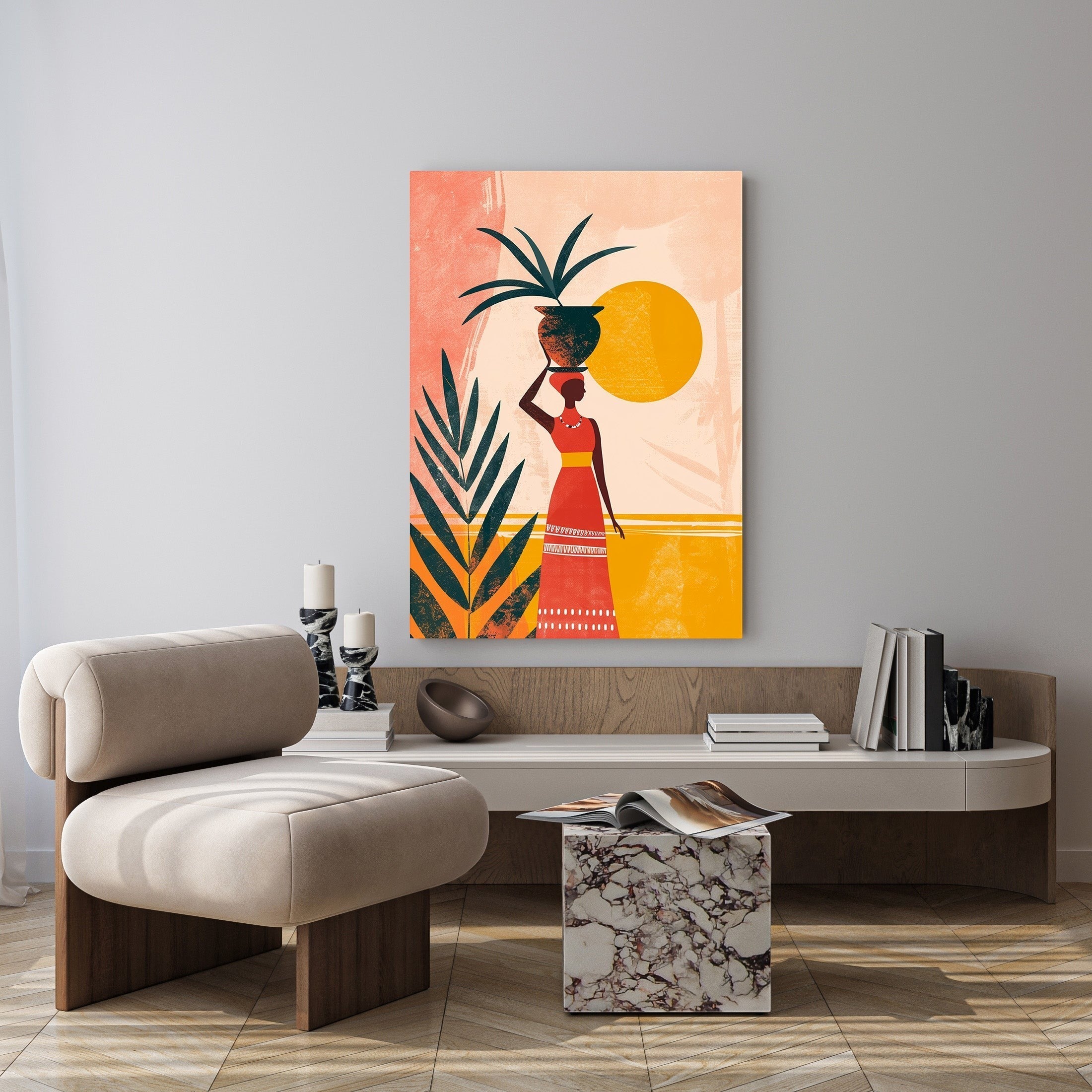 Abstract Woman Carrying Pot Wall Art