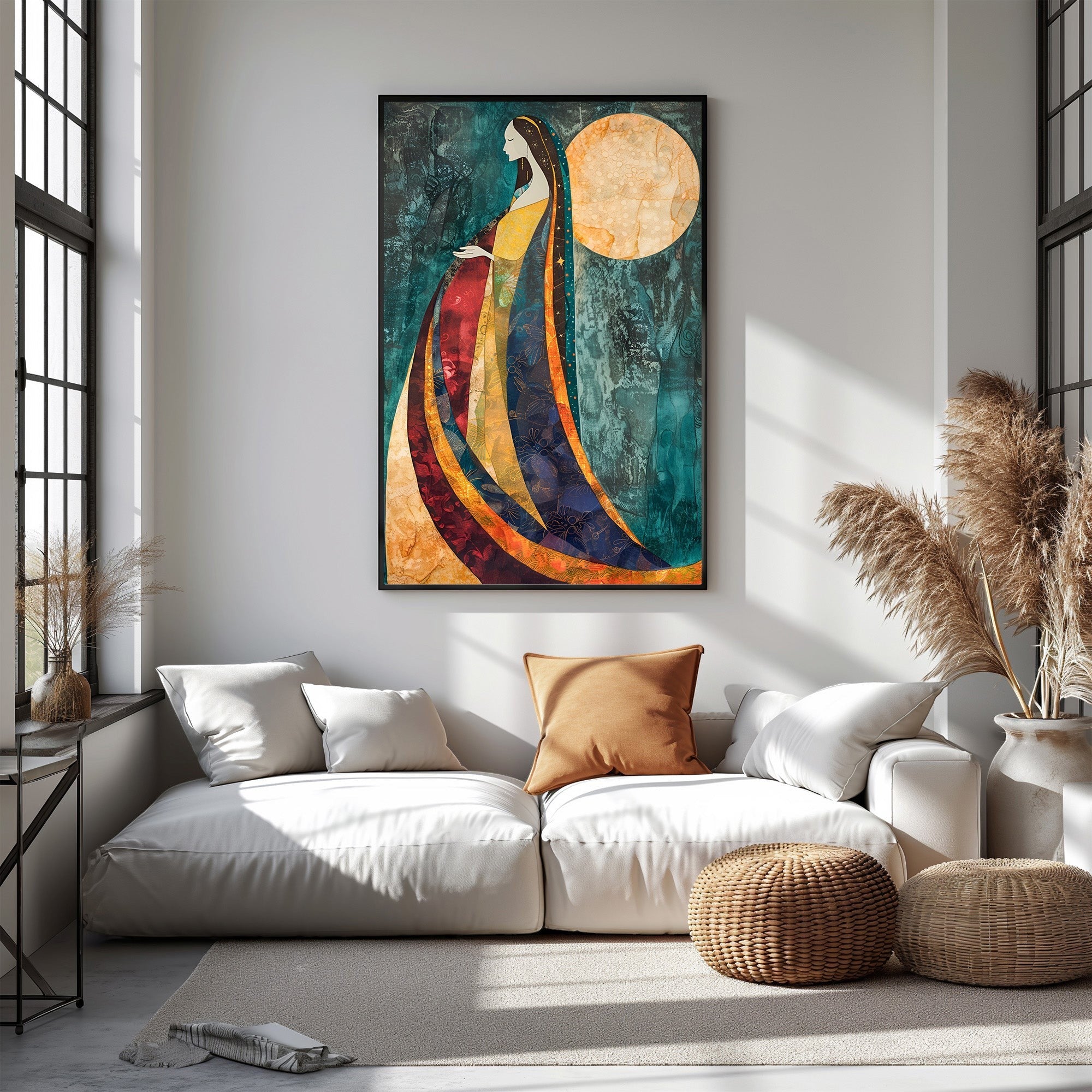Abstract Woman With Moon Wall Art