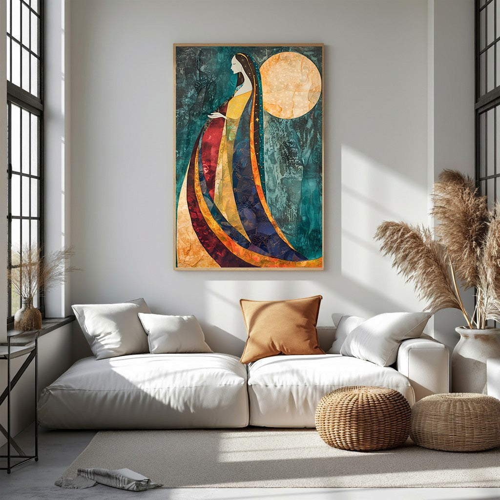 Abstract Woman With Moon Wall Art