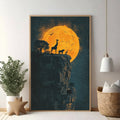 African Wildlife Sunset Silhouette Wall Art