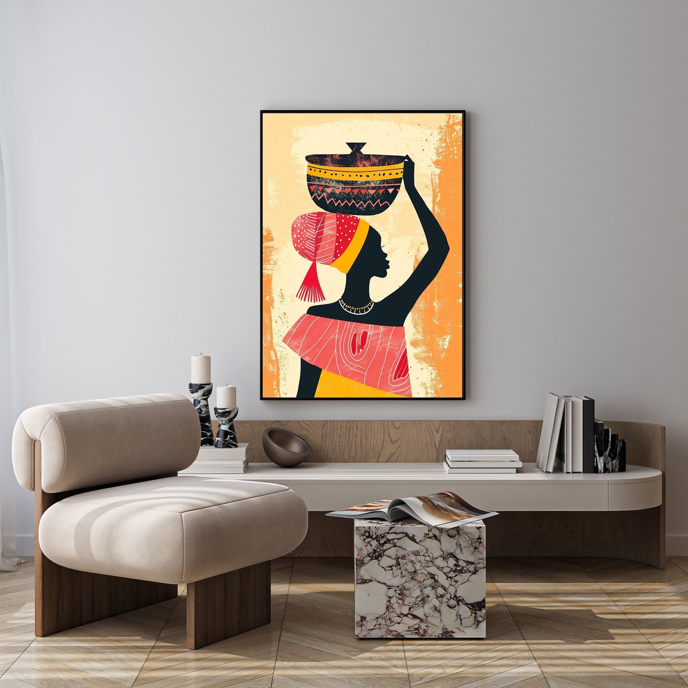 African Woman Carrying Basket Wall Art