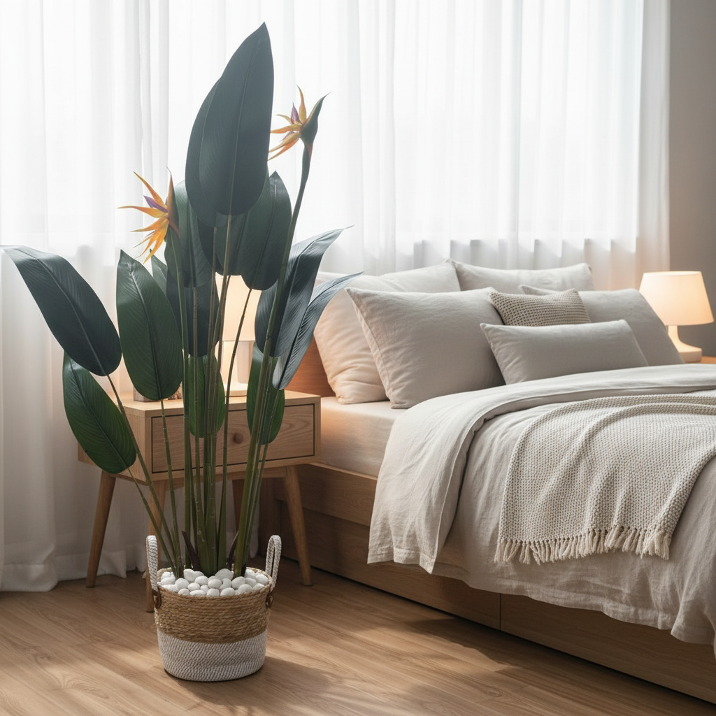 Artificial Bird of Paradise Plant in Decorative Woven Basket