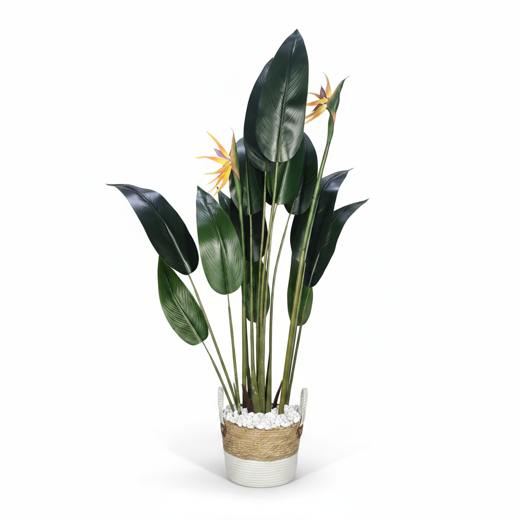 Artificial Bird of Paradise Plant in Decorative Woven Basket
