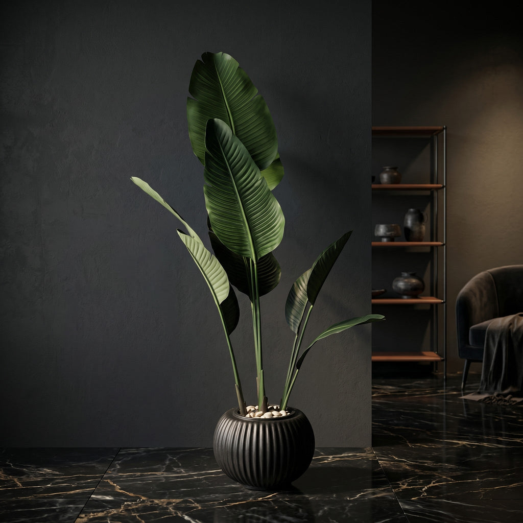 Large Faux Bird of Paradise Plant in Fluted Pot