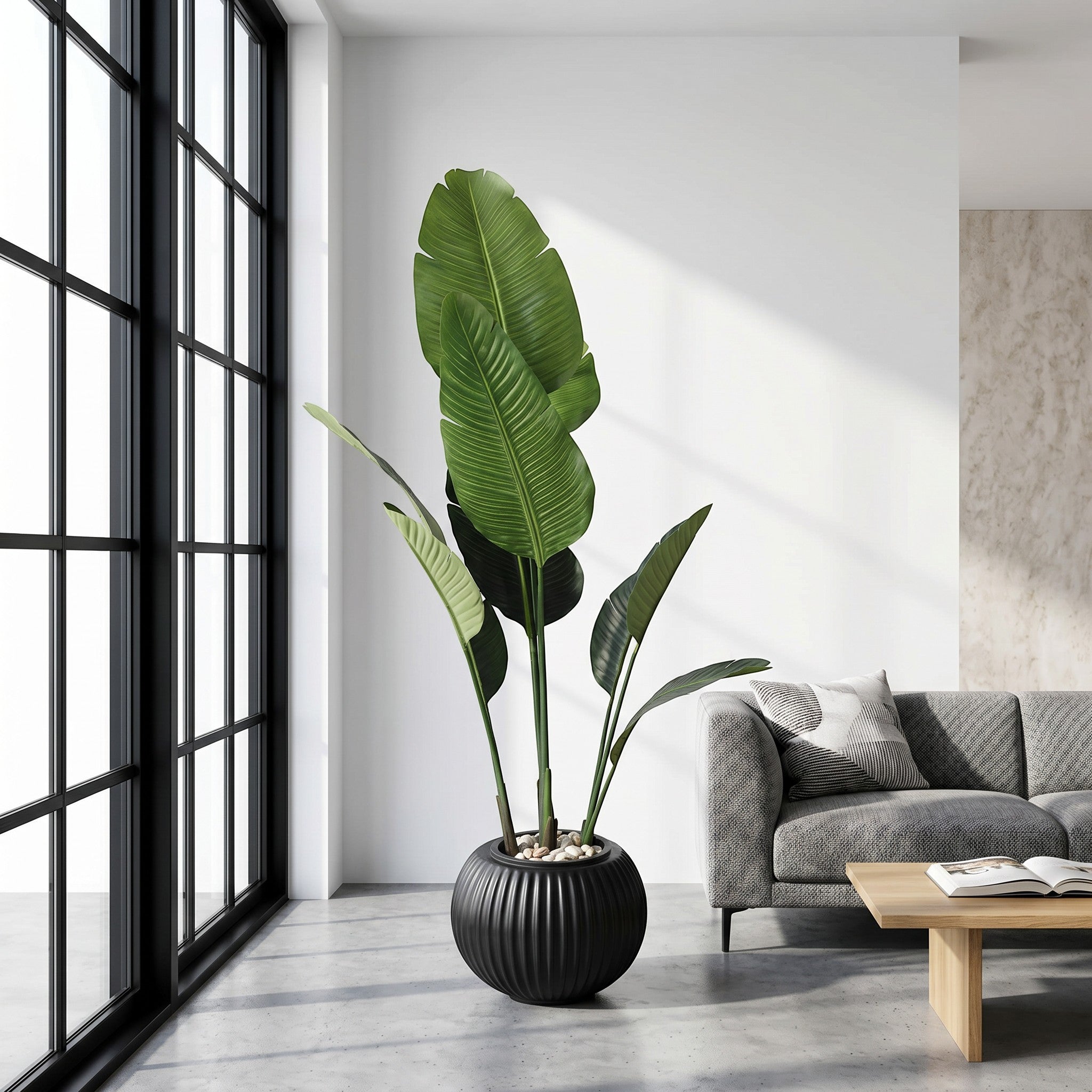 Large Faux Bird of Paradise Plant in Fluted Pot