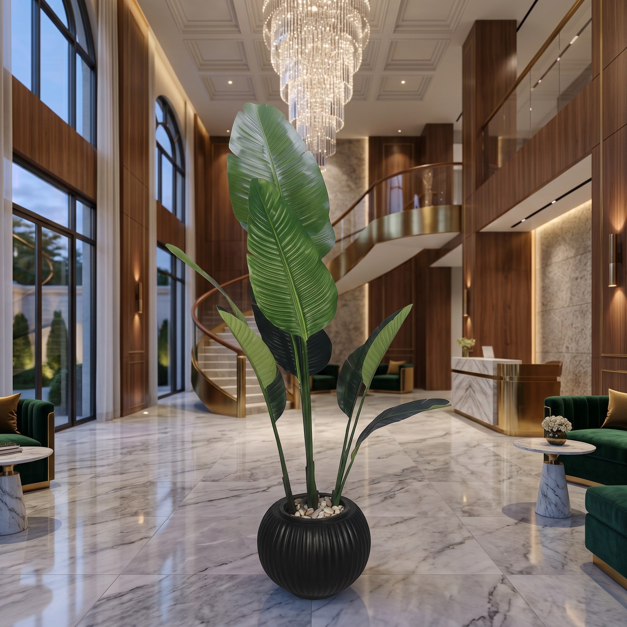 Large Faux Bird of Paradise Plant in Fluted Pot