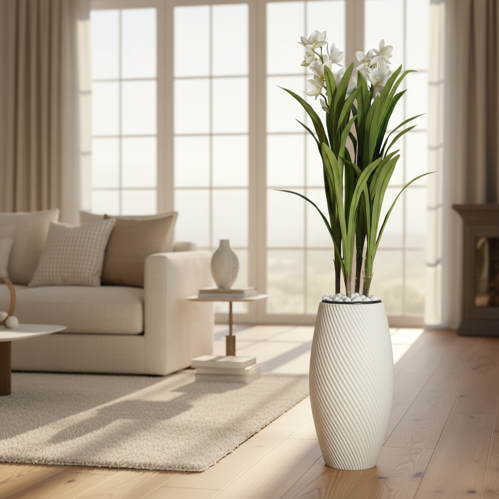 Decorative Artificial Potted Plant in Textured Floor Pot