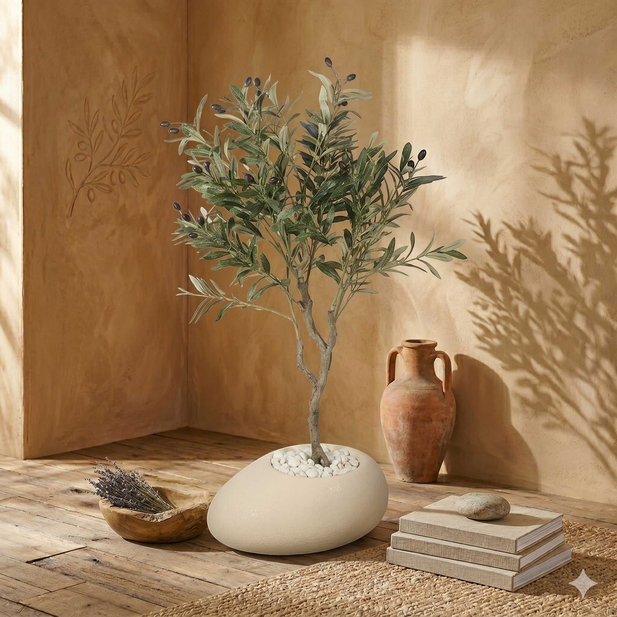 Artificial Olive Tree In Stone Planter