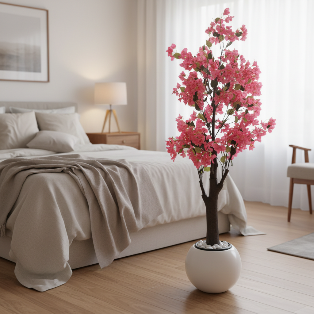 Artificial Flowering Tree in Fiberglass Pot