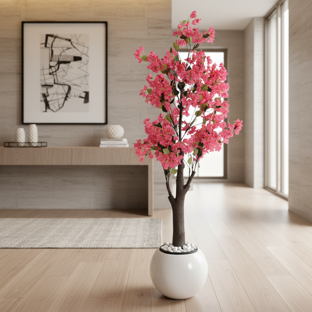 Artificial Flowering Tree in Fiberglass Pot