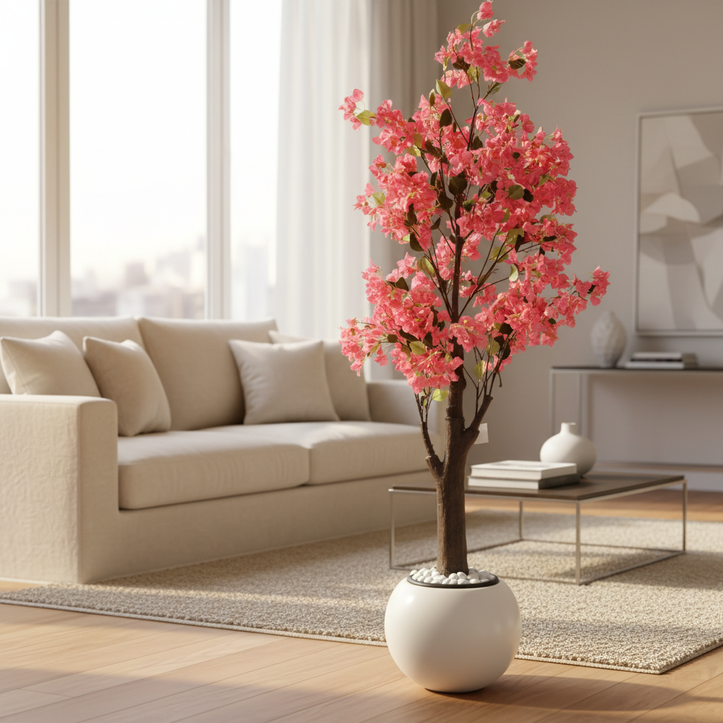 Artificial Flowering Tree in Fiberglass Pot