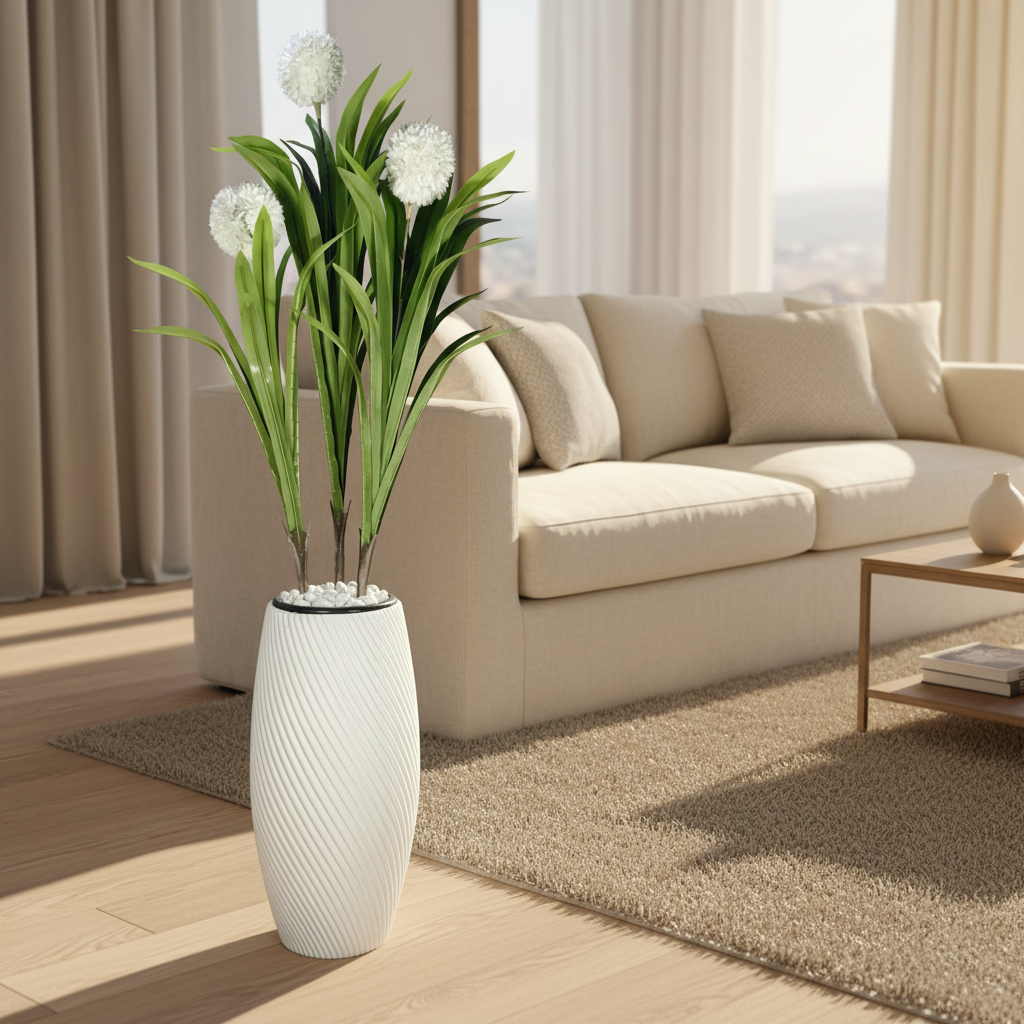 Decorative Artificial Potted Plant in Textured Floor Pot