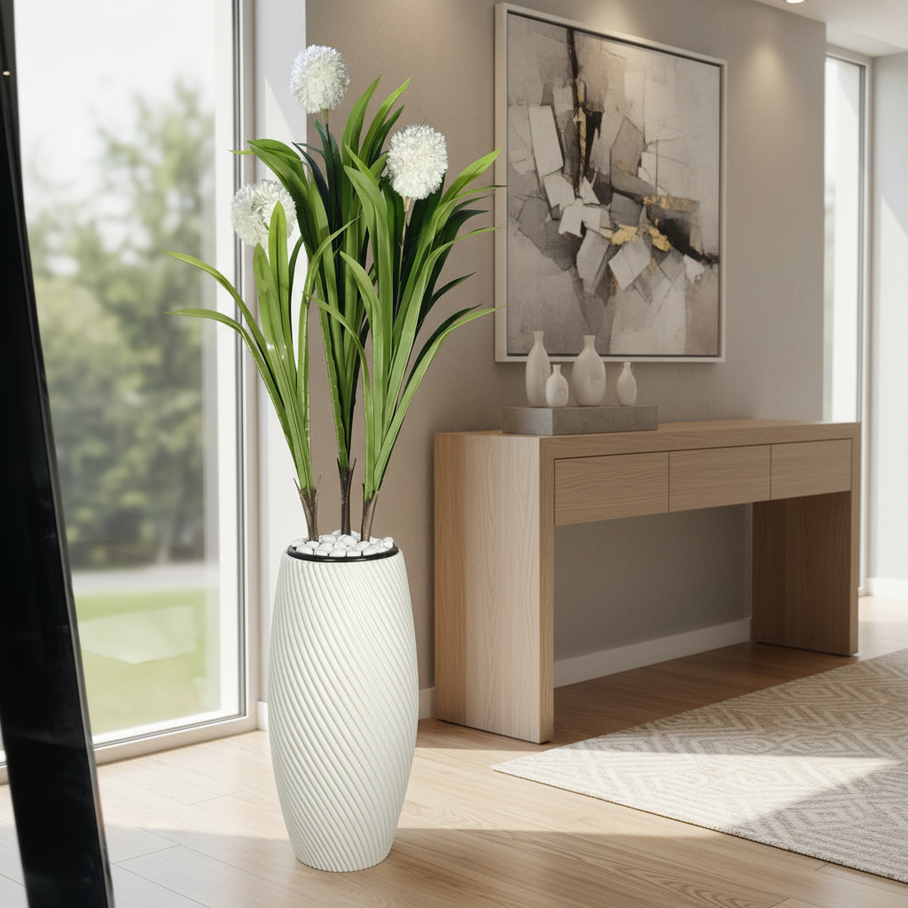 Decorative Artificial Potted Plant in Textured Floor Pot