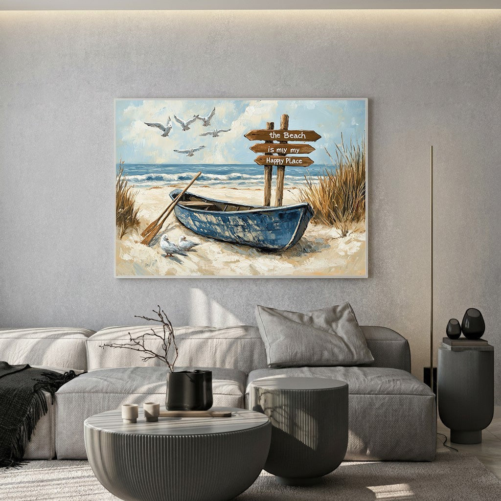 Coastal Beach Boat Scene Decorative Wall Art Print
