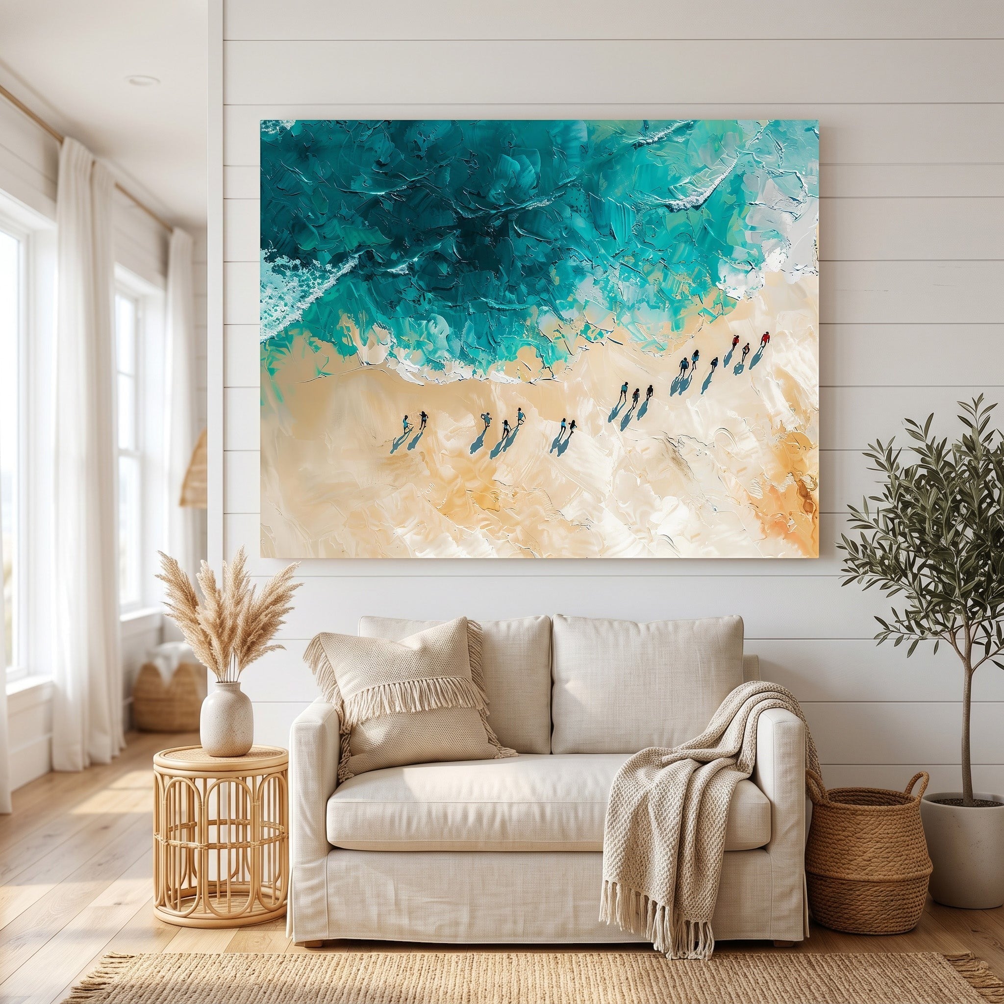 Coastal Beach Landscape Textured Oil Painting Wall Art