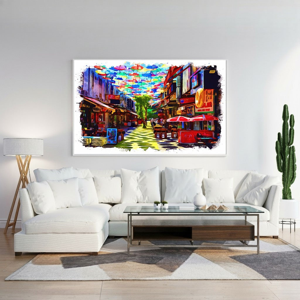Colorful Street Scene With Umbrellas