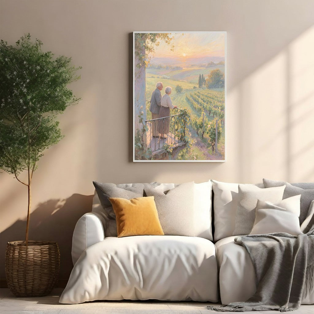 Couple Enjoying Vineyard Sunset Wall Art