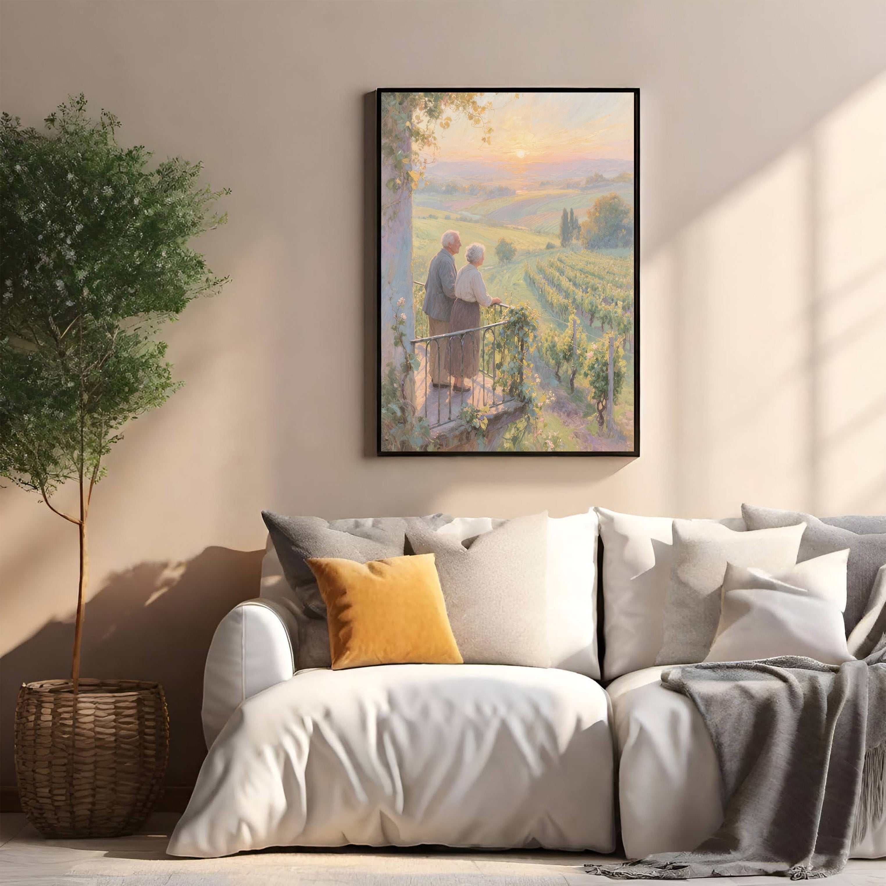 Couple Enjoying Vineyard Sunset Wall Art