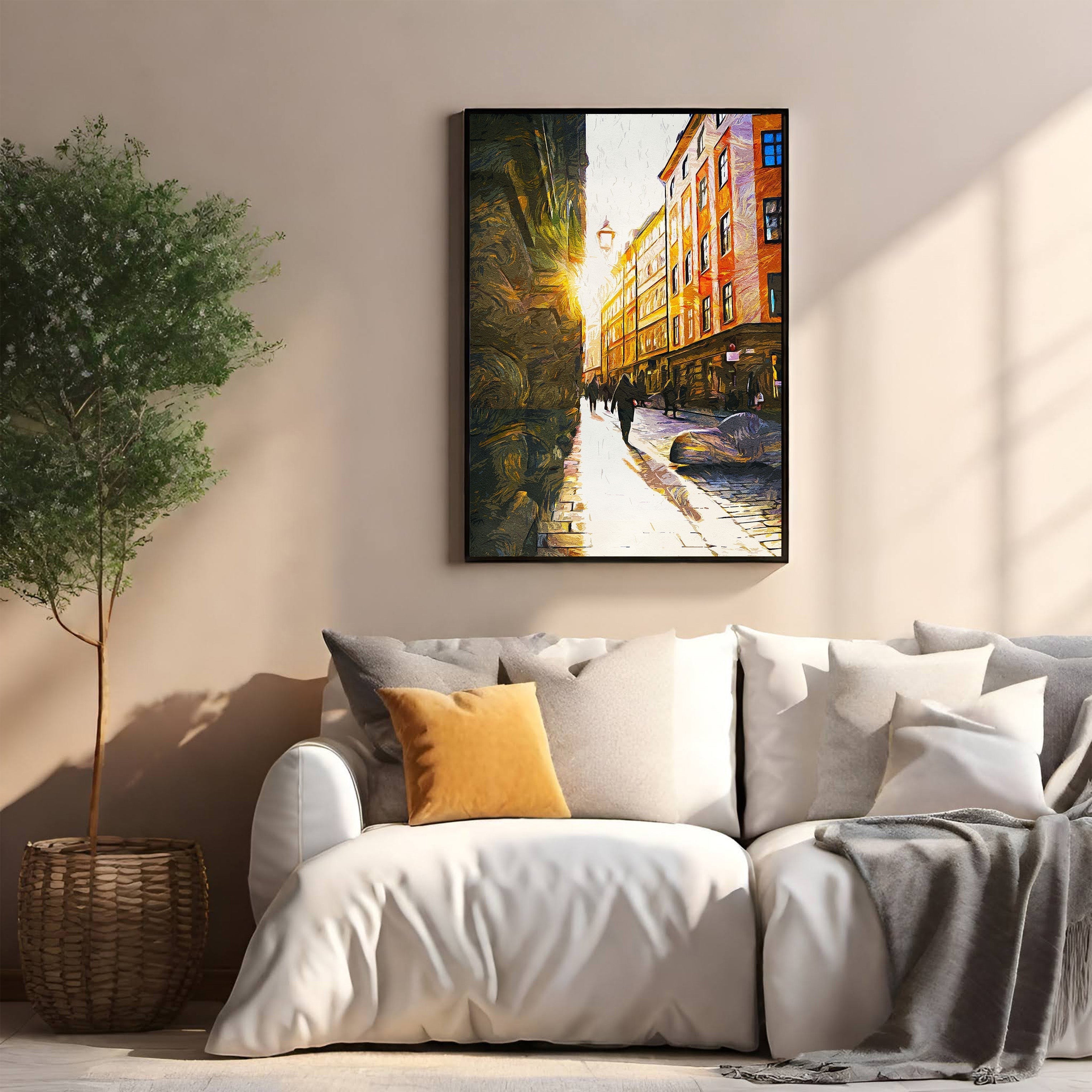 European City Street Scene Wall Art