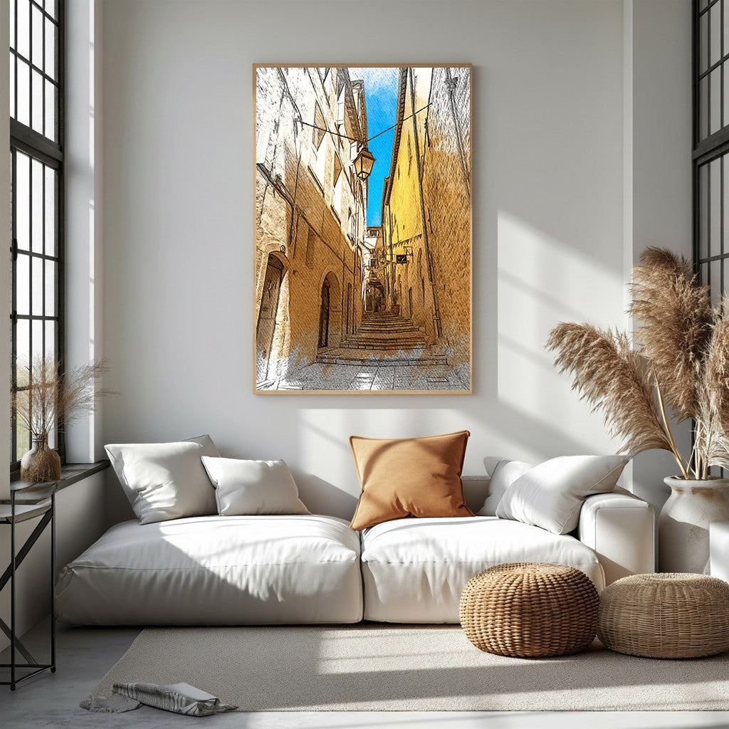 European City Street Staircase Artwork