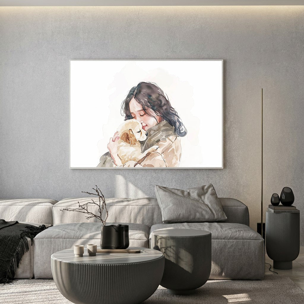 Girl Holding Puppy Watercolor Art Print