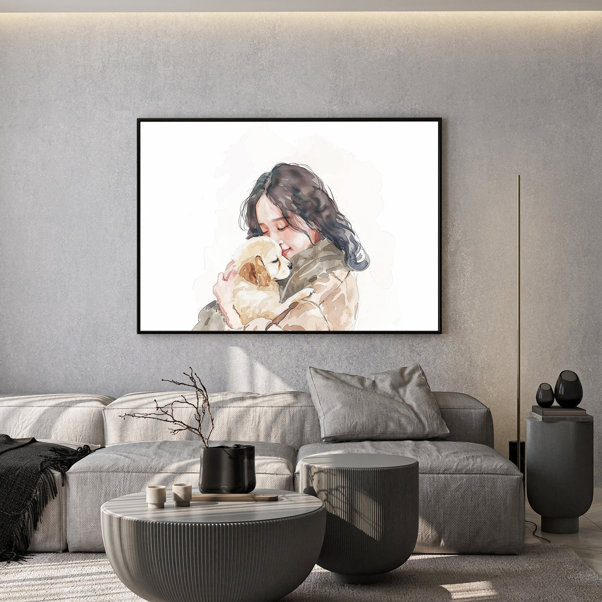 Girl Holding Puppy Watercolor Art Print