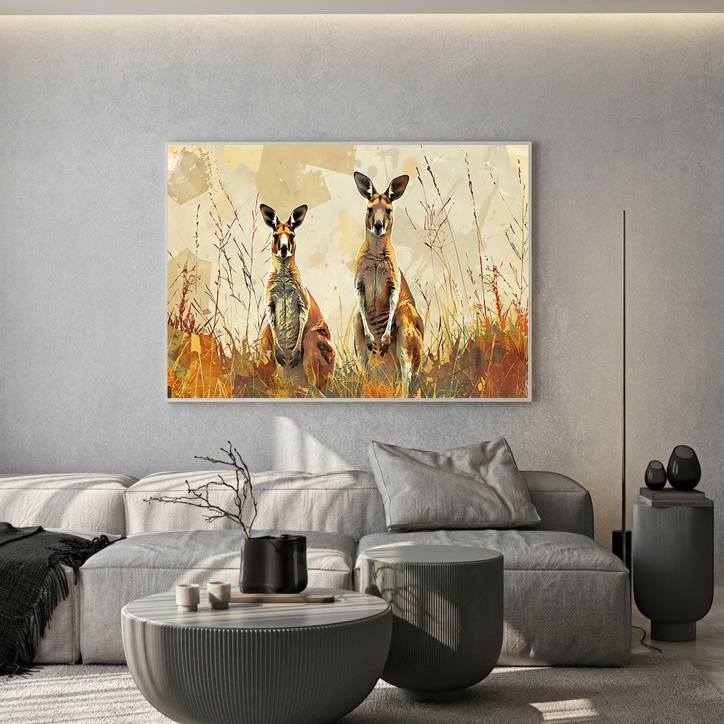 Two Kangaroos In A Field