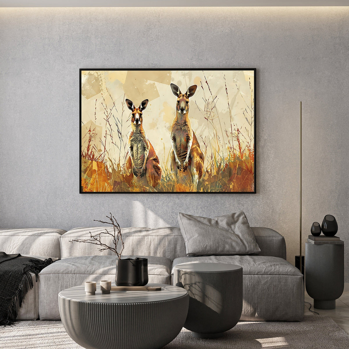 Two Kangaroos In A Field