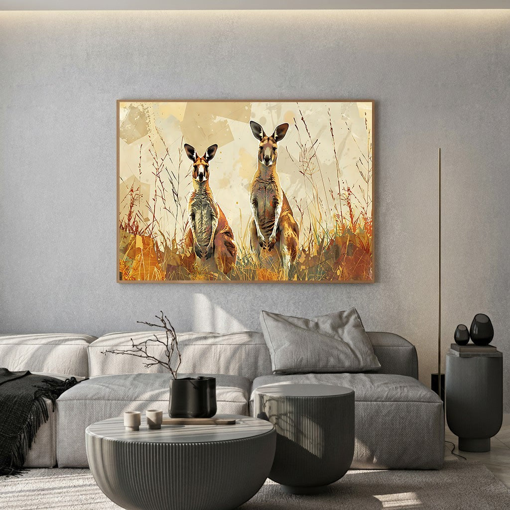 Two Kangaroos In A Field