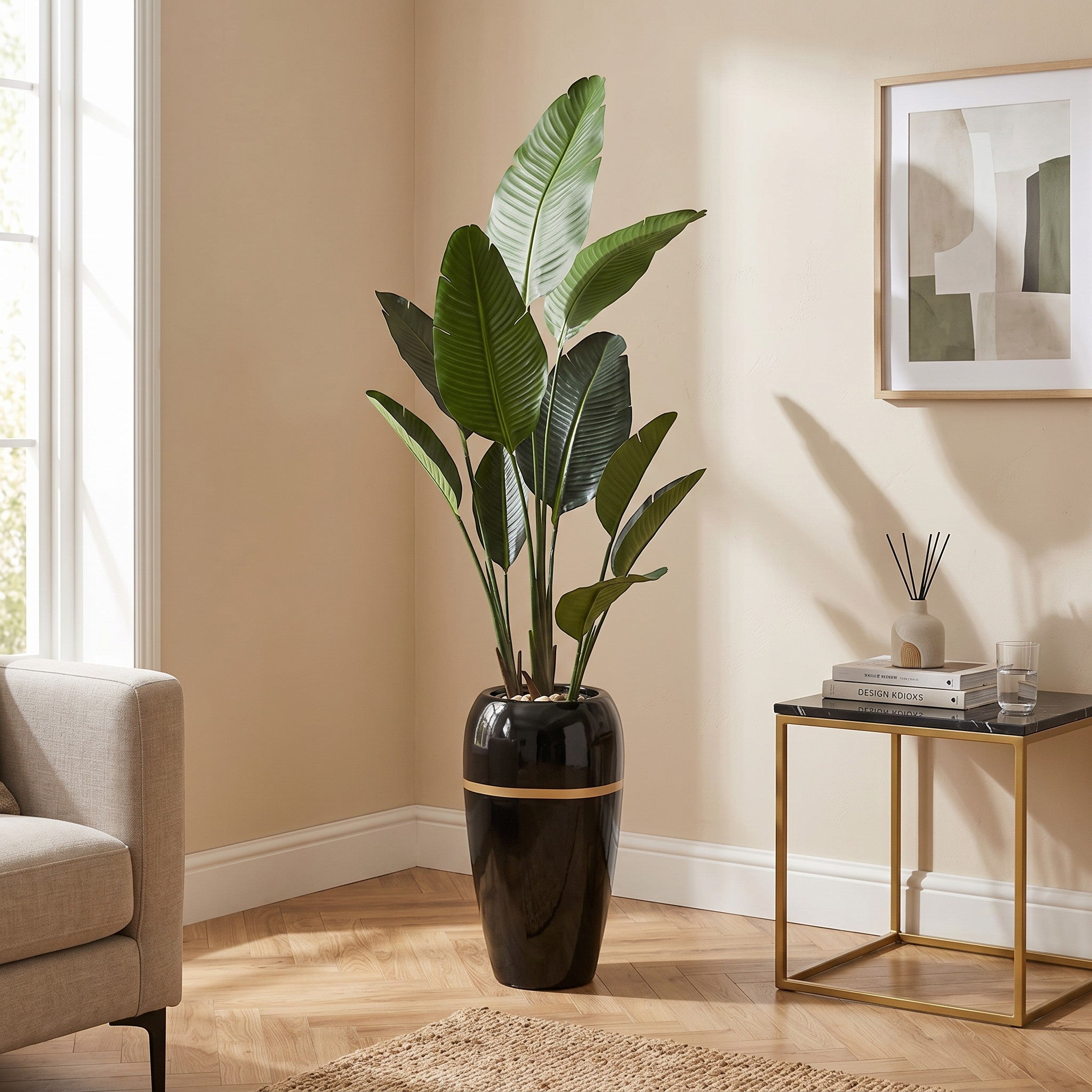 Large Bird of Paradise Artificial Plant in Fiberglass Pot