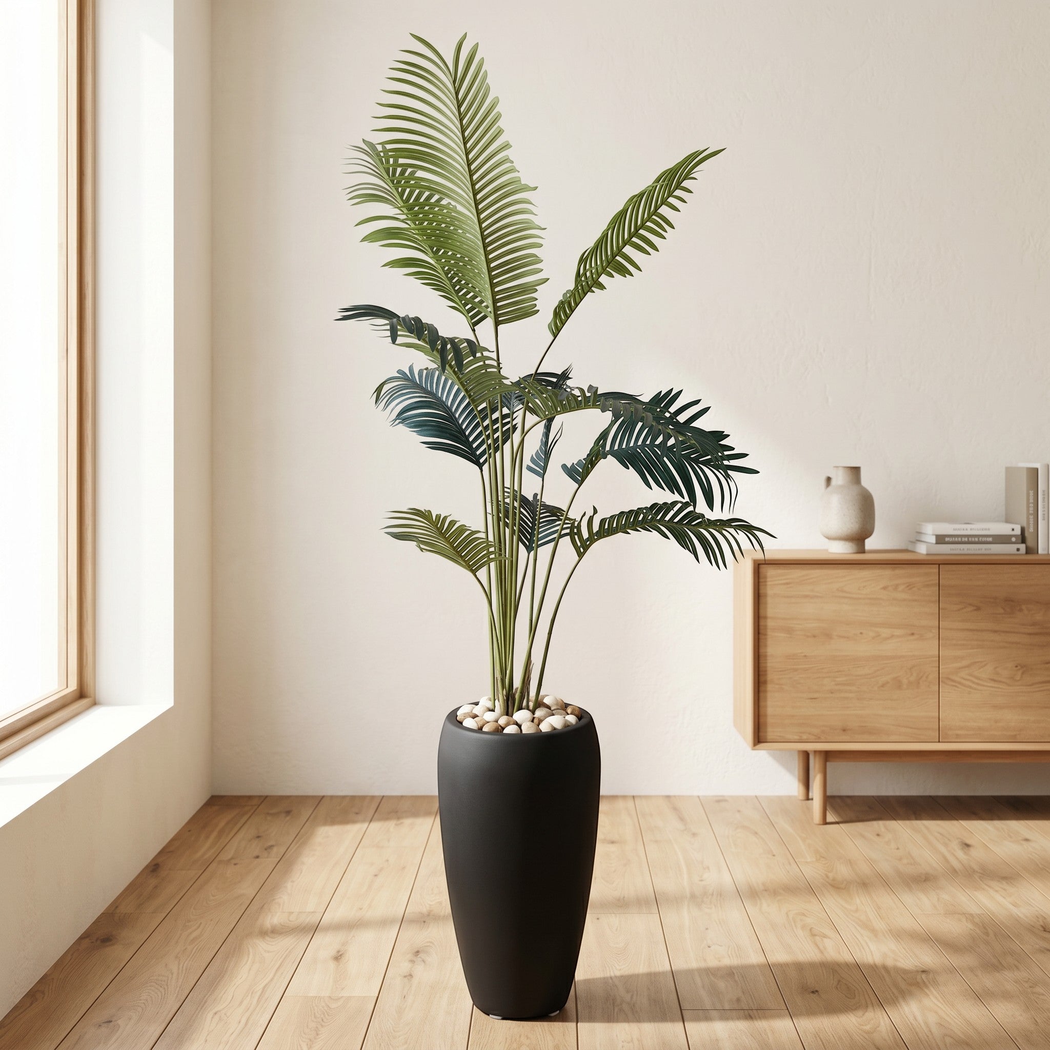 Large Faux Areca Palm Plant in Fiber Glass Pot