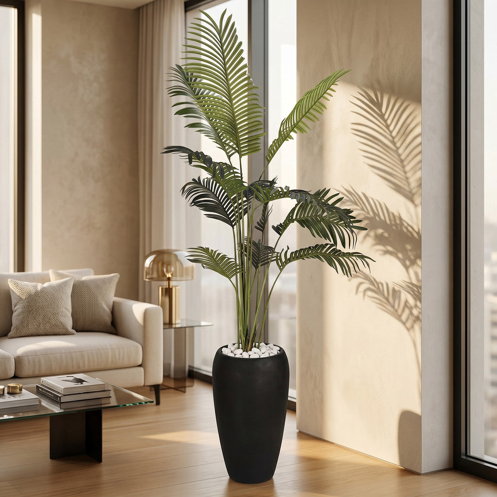 Large Faux Areca Palm Plant in Fiber Glass Pot