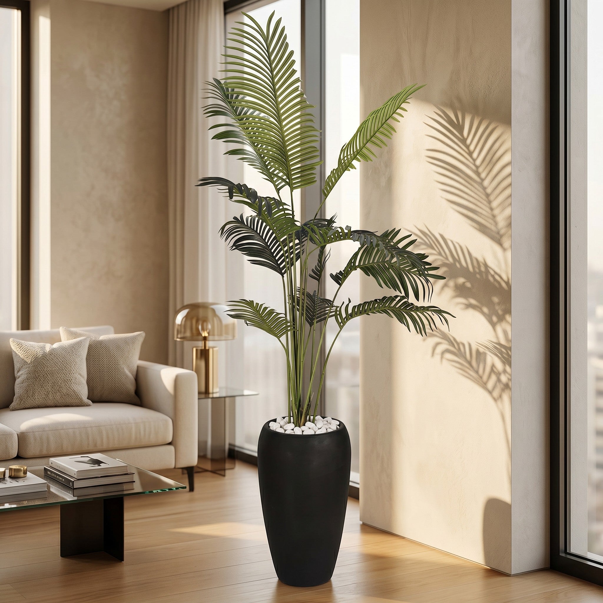 Large Faux Areca Palm Plant in Fiber Glass Pot