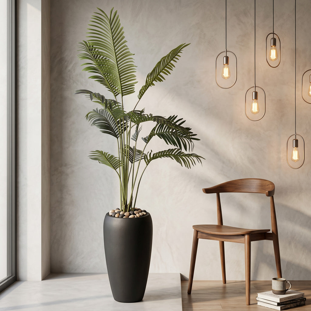 Large Faux Areca Palm Plant in Fiber Glass Pot