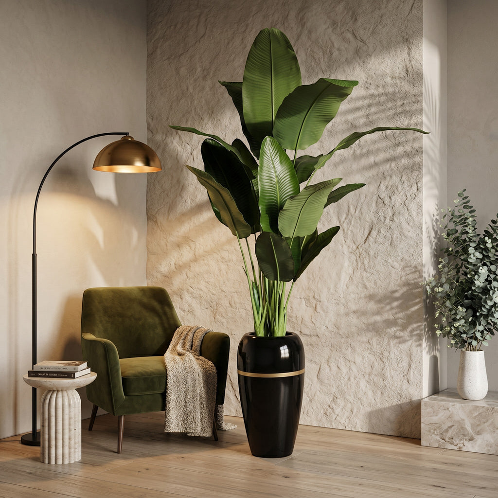 Large Faux Bird Of Paradise Plant In Fiber Glass Pot