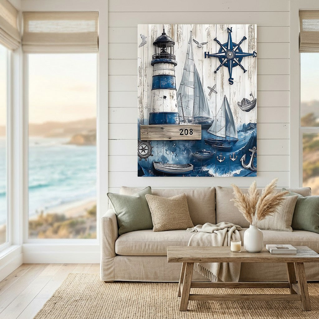 Nautical Lighthouse and Sailboat Wall Art Decor