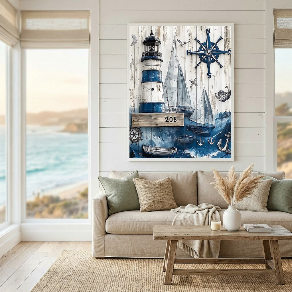Nautical Lighthouse and Sailboat Wall Art Decor