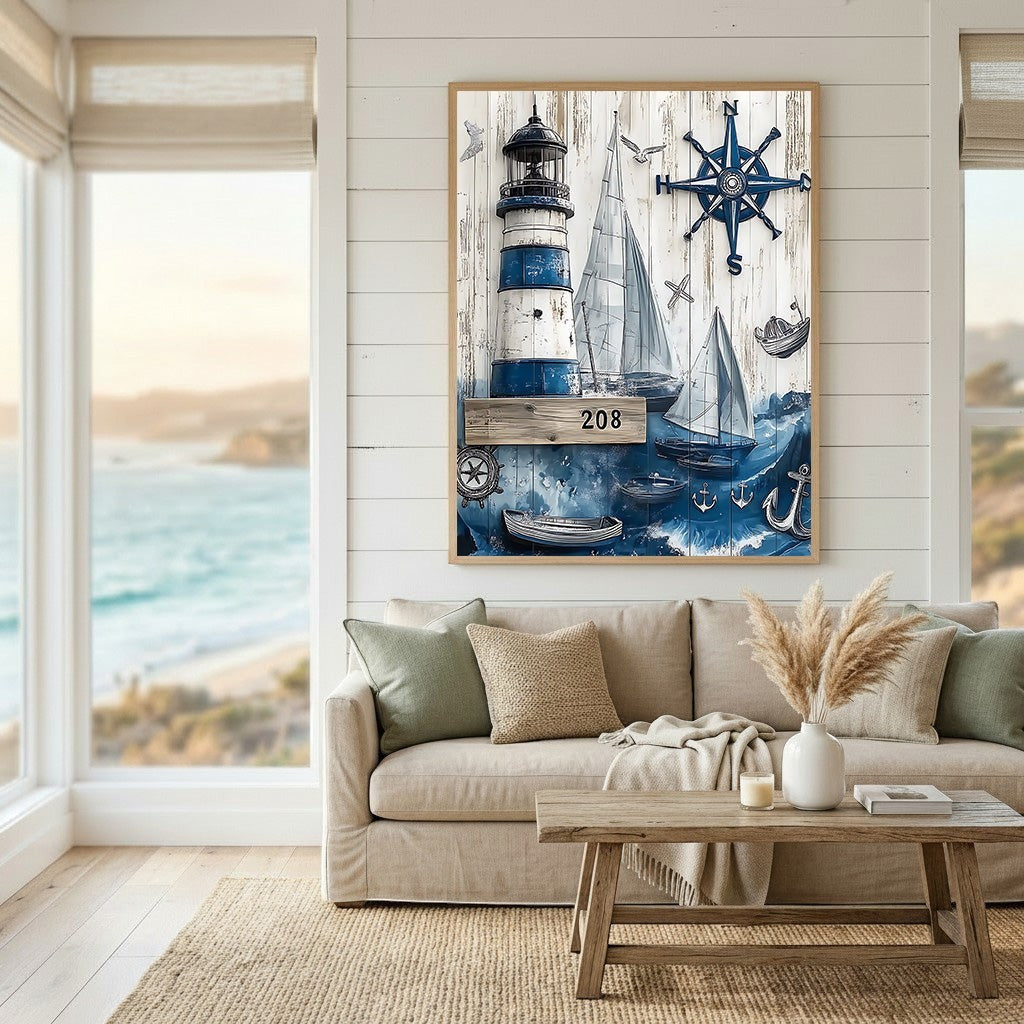 Nautical Lighthouse and Sailboat Wall Art Decor