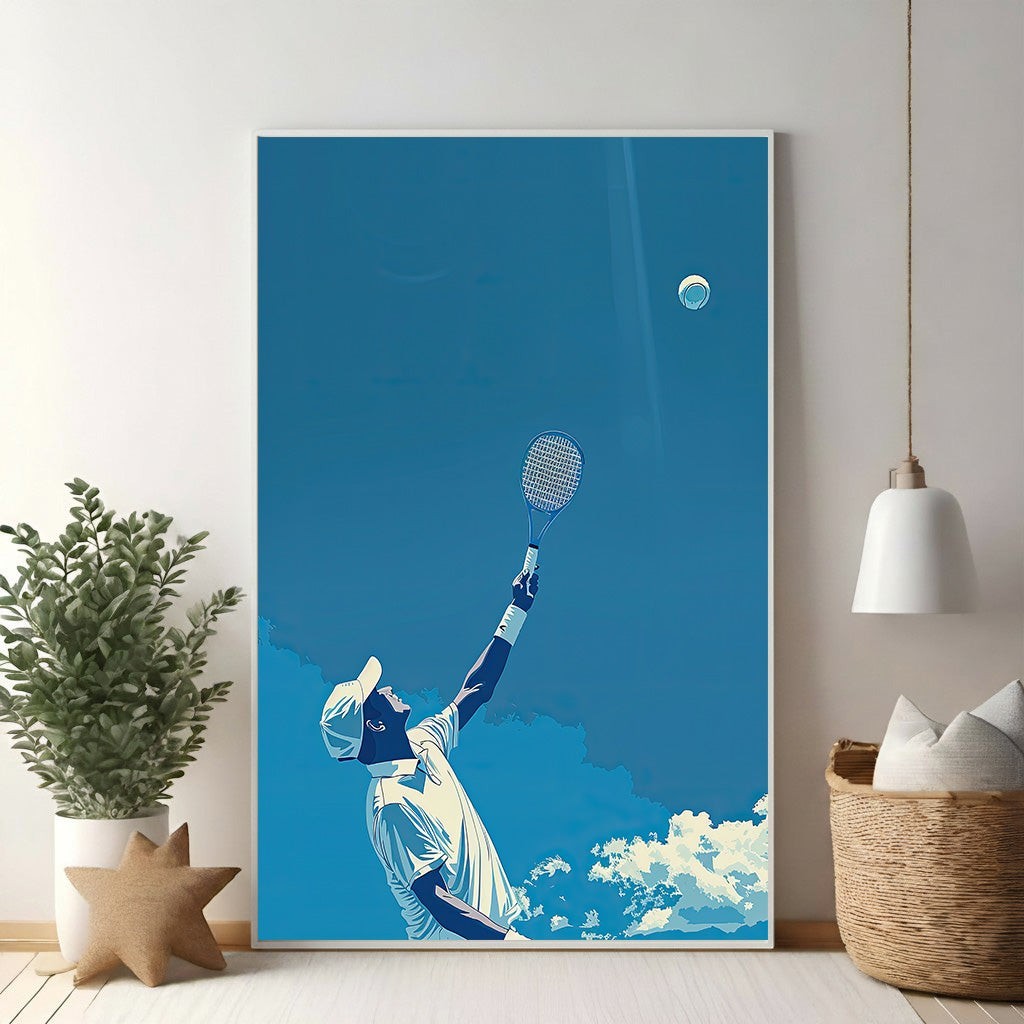 Tennis Player Serving Under The Sky