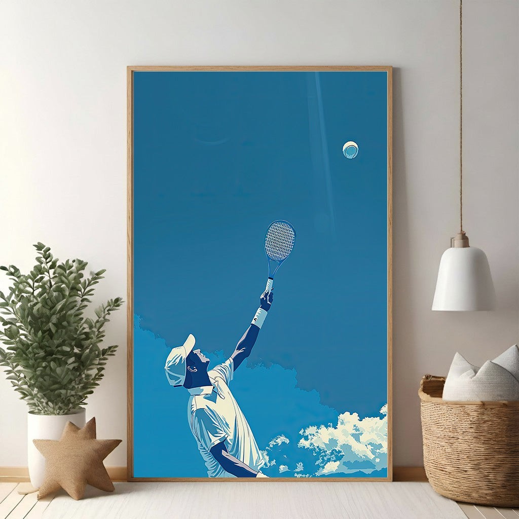 Tennis Player Serving Under The Sky