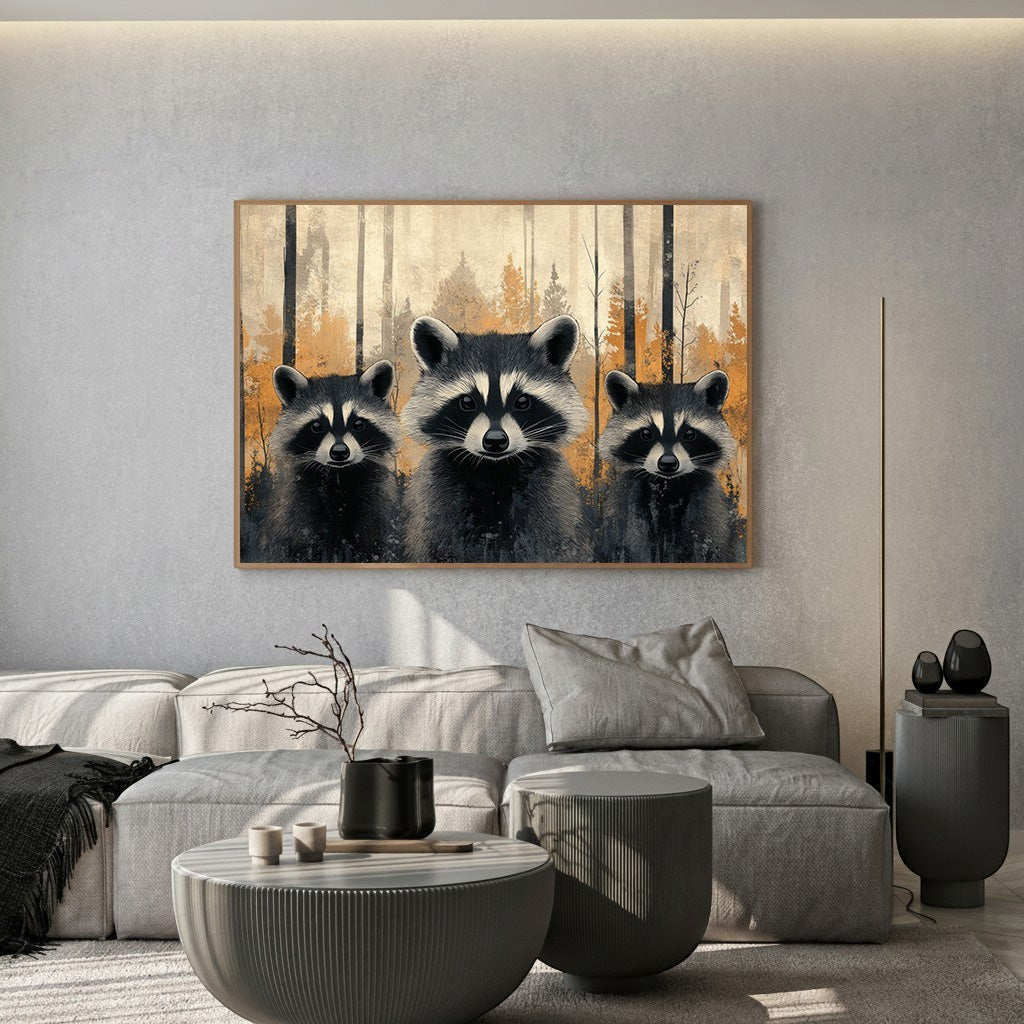 Three Raccoons In The Forest