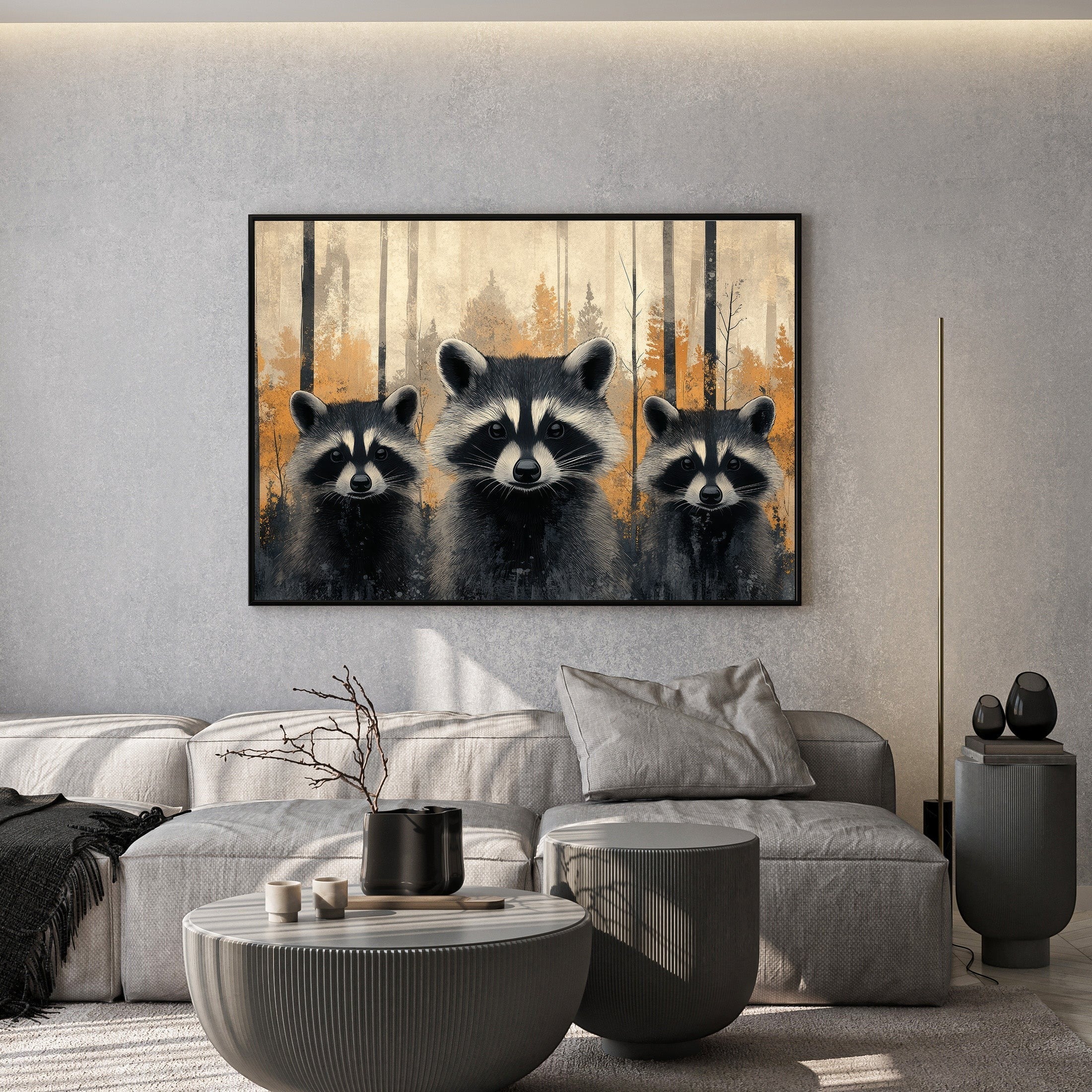Three Raccoons In The Forest